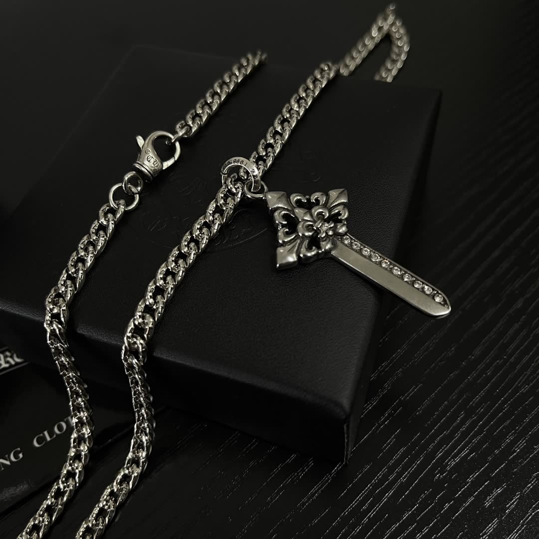 Chrome Hearts Silver Cross Pendant Necklace